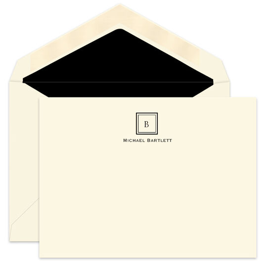 Initial Square Ecru Flat Note Cards - Raised Ink